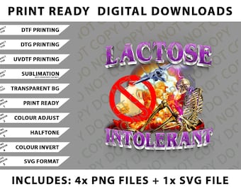 Lactose Intolerant Tummy Pain Survivor Png Bundle, SVG Files, Digital Downloads