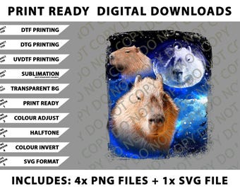 Funny Capybara Howling At Moon Png Bundle, SVG Files, Digital Downloads