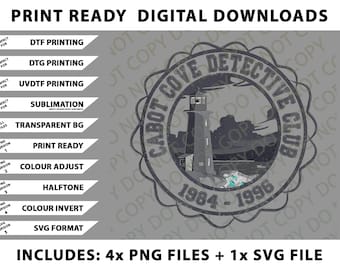 Club de detectives de Cabot Cove, Maine, Nueva Inglaterra, paquete PNG premium, archivos SVG, descargas digitales