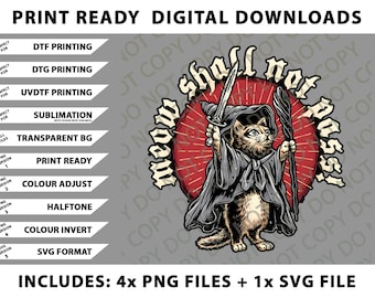Meow Shall Not Pass, Wizard Cat Gandalf png-bundel, SVG-bestanden, digitale downloads