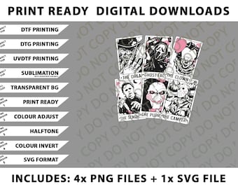 Horror Characters Tarot Card, Horror, Horror friends, Halloween Png Bundle, SVG Files, Digital Downloads