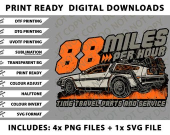 DeLorean Back To The Future 88mph Png Bundle, SVG Files, Digital Downloads