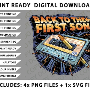 Back to the First Song Retro Cassette Tape Music Art Png Bundle, SVG Files, Digital Downloads