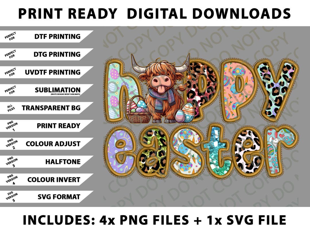Highland Cow 2happy Easter Png Bundle, SVG Files, Digital Downloads - Etsy