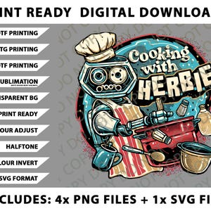 Retro Cooking with Herbie Png Bundle, SVG Files, Digital Downloads