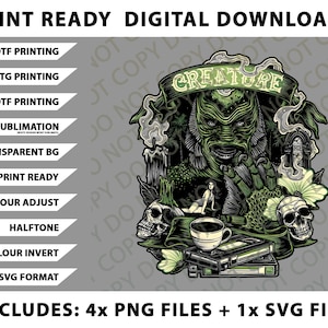 Creature from the Black Lagoon Horror Vintage Monster Art Png Bundle, SVG Files, Digital Downloads