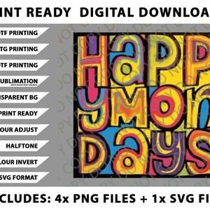 Glücklich am Montag der 90er Jahre Britpop Manchester Band Png-Bundle, SVG-Dateien, digitale Downloads