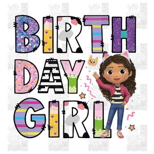 Éléments de clipart maison de poupée d'anniversaire fille Gabby, jeu de lettres, fête de sublimation Gabby Cat, PNG, chemise assortie pour la famille
