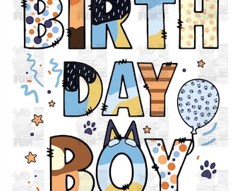 Birthday Boy Blue Dog Inspired Clipart Elements, Letters Set, Blue Dog Sublimation Party, PNG, Family Matching Shirt