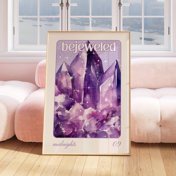 Bejeweled Poster, Taylor Midnights Preppy Retro Wall Print Quote, Swiftie Gifts, Teen Girl Room Decor, Subtle Swiftie Aesthetic Home Decor