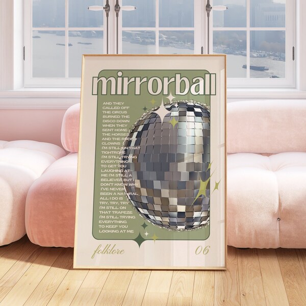 Mirrorball Poster, Swiftie Gifts, Retro Y2K style, Digital Download Print at Home, Aesthetic Wall Art, Subtle Swiftie, folklore decor, green