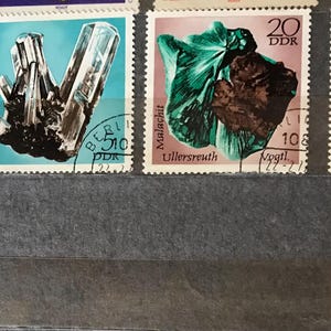 Fondo de Diamantes, piedras preciosas y minerales de la RDA. Sellos postales coleccionables. Años 1970-1980. Pedidos individuales de sellos postales y bloques.