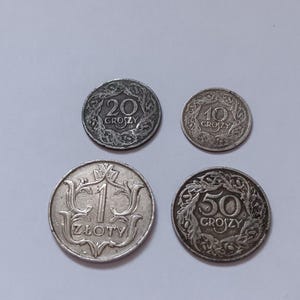 Coins in denominations of 10 20 50 and 1 zloty. Set of 1920s. PolishLithuanian Commonwealth. Poland Material nickel Coat of arms is an eagle