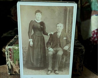 Vintage 1800s Cabinet Card Antique Photo Family Portrait Couple