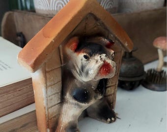 Vintage Chalkware Bulldog In Dog House