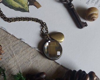 Vintage Style Locket Necklace: Faceted Prism Pendant, Art Nouveau Reversible Design