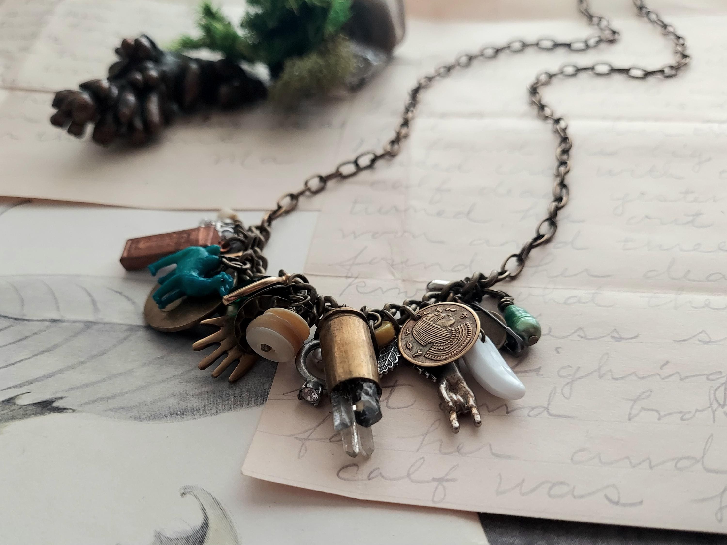 Vintage Style Assemblage Charm Necklace: Eclectic Statement Jewelry