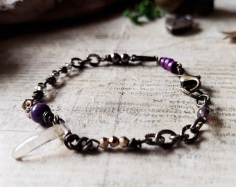 Dainty Purple Beaded Bracelet, Beaded Purple Bracelet, Boho Bracelet, Modern Bohemian, Vintage Style