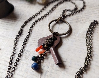 Vintage Key Assemblage Necklace, Key Charm Necklace, Long Necklace, Vintage Style, Assemblage Necklace