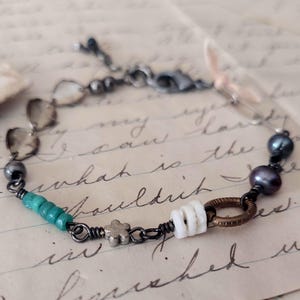 Dainty Teal & White Beaded Bracelet: Vintage Style Layering Jewelry