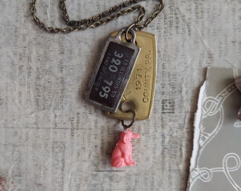 Assemblage charm necklace, vintage style, charm necklace, License plate charm, cracker jack charm, long necklace, colorful necklace