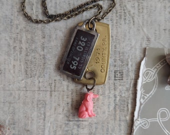 Vintage Assemblage Charm Necklace: License Plate, Cracker Jack Charm