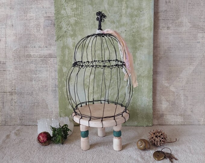 Wire Cage on Pedestal, Handmade Cage, Decorative Wire Cage, Small Wire