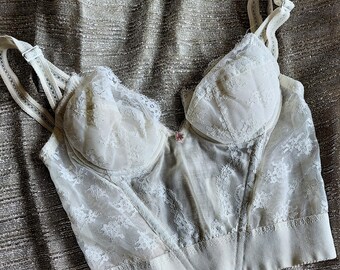 Vintage Hi- A Beauty Brassiere By Marja Corset 32B White Lace Back Hook And Eye