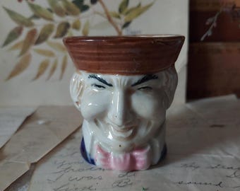 Vintage Toby Mug Style Cup with Brown Hat Pink Bow Tie