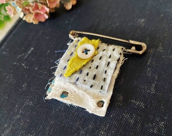 Boho brooch, eclectic brooch, unique pin, textile art, wearable art, vintage style, prayer flag brooch