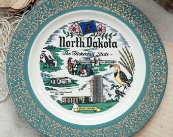 Vintage Homer Laughlin Flickertail State North Dakota Souvenir Plate