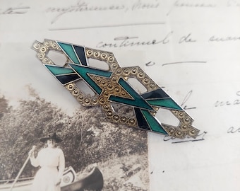 Vintage Art Deco Bar Cloisonné Enamel Pierre Bex Vintage Brooch