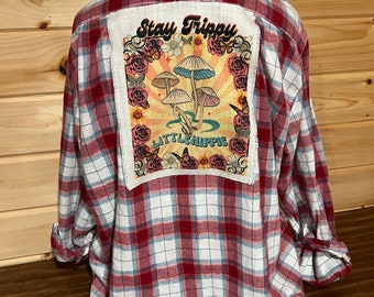 Stay Trippy Little Hippie …Patches & Flannels, men's vintage,Cabela’s,L-reg,red,white and blue,plaid flannel shirt!