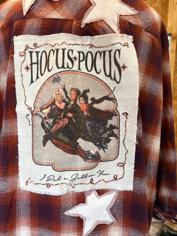 Upcycled Hocus Pocus Flannel Patch Jacket with Ap… - image 3