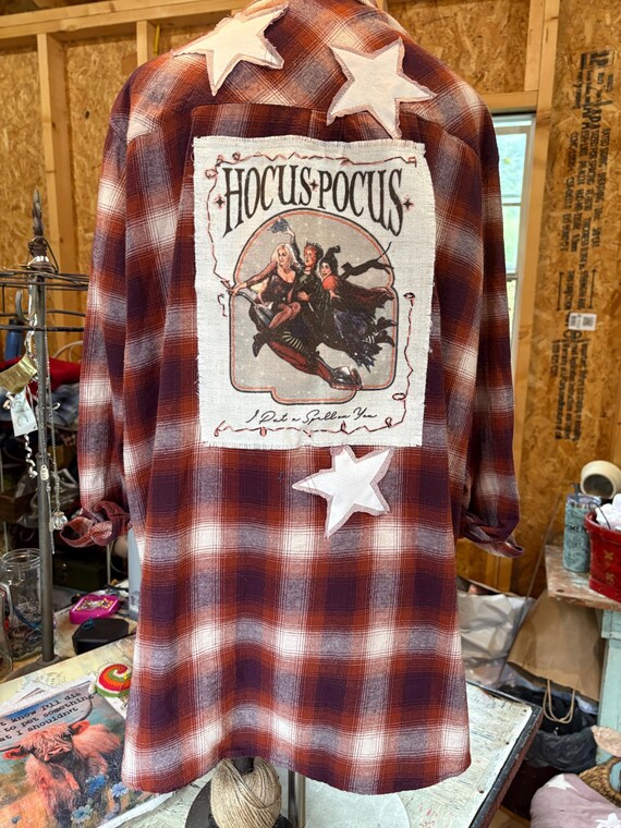 Upcycled Hocus Pocus Flannel Patch Jacket with Ap… - image 4