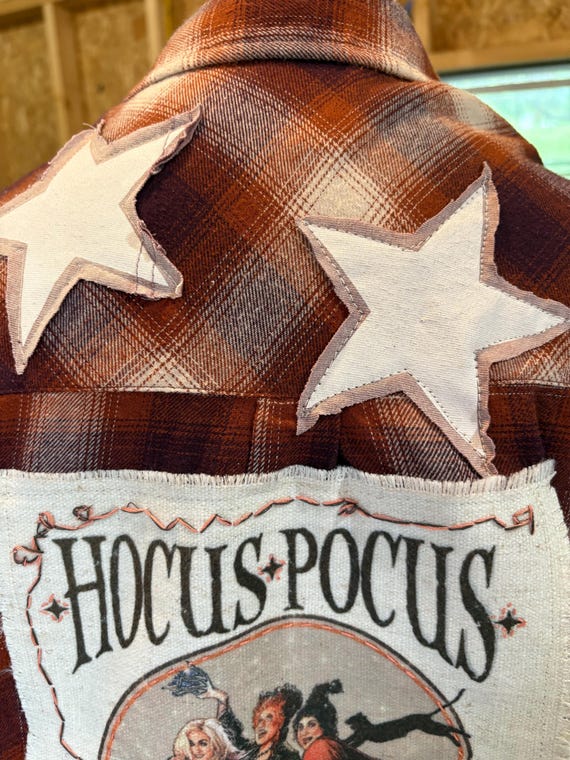 Upcycled Hocus Pocus Flannel Patch Jacket with Ap… - image 1