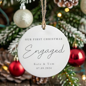 Engaged Christmas Ornament, Custom Engagement Keepsake, Engagement Gift, Personalized First Christmas Engaged, Engagement Announcement