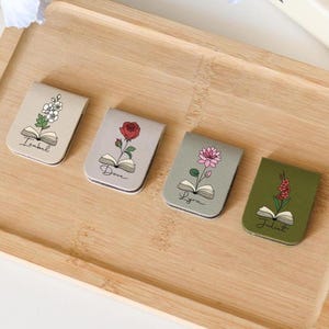 Name Bookmark with Birth Flower,Custom LeatherBookmark,Personalized Magnetic Bookmark,Book Lover Birthday Gift,Book Accessory, Wedding gift