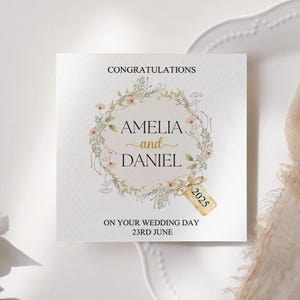 Carte florale de mariage personnalisée | Salutation d'un couple nouvellement marié | Carte de mariage de félicitations | Carte-cadeau de mariage | Cadeau de mariage|Mariage personnalisé