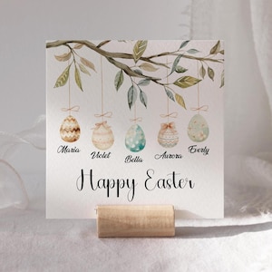 Tarjeta familiar de Pascua personalizada, tarjeta familiar especial, tarjeta con nombres, tarjeta de huevo de Pascua, Pascua personalizada, tarjeta para la familia en Pascua