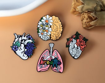 Heart, Brain, Lungs Enamel Pin Anatomy Organ Badge Pin Lapel Pin Collar Pin Hat Pin Cute Enamel Pin Set Gift for Doctors Nurses