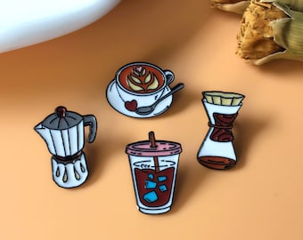 Koffie emaille pin, koffie liefhebbers badge pin, revers pin, kraag pin, emaille pin set, cadeau voor haar