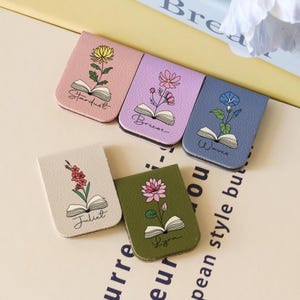 Name Bookmark with Birth Flower,Custom LeatherBookmark,Personalized Magnetic Bookmark,Book Lover Birthday Gift,Book Accessory, Wedding gift