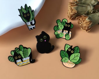 Ingemaakte zwarte kat emaille pin, schattige kitten badge pin, revers pin, kraag pin, emaille pin set, cadeau voor haar