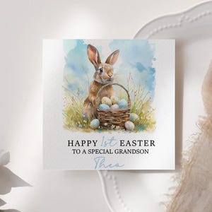 Cartão de Páscoa personalizado | Cartão de Páscoa feliz | Bebê menina, bebê menino | Cartão de neto | Cartões de felicitações | Peter Rabbit Flopsy