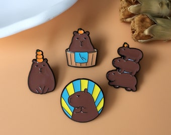 Simpatica spilla smaltata Capybara, spilla per piccoli animali, spilla da bavero, spilla da colletto, set di spille smaltate, regalo per lei