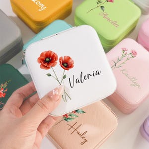 Custom Birth Flower Jewellery Box,Leather Jewellery Travel Box,Jewellery Organizer,Travel Jewellery Case,Birthday Gifts for Her,Mother&#39;s Day