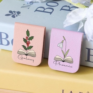 Name Bookmark with Birth Flower,Custom LeatherBookmark,Personalized Magnetic Bookmark,Book Lover Birthday Gift,Book Accessory, Wedding gift