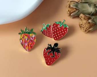 Spilla smaltata alla fragola, spilla distintivo, spilla da bavero, spilla da colletto, set di spille smaltate, regalo per lei