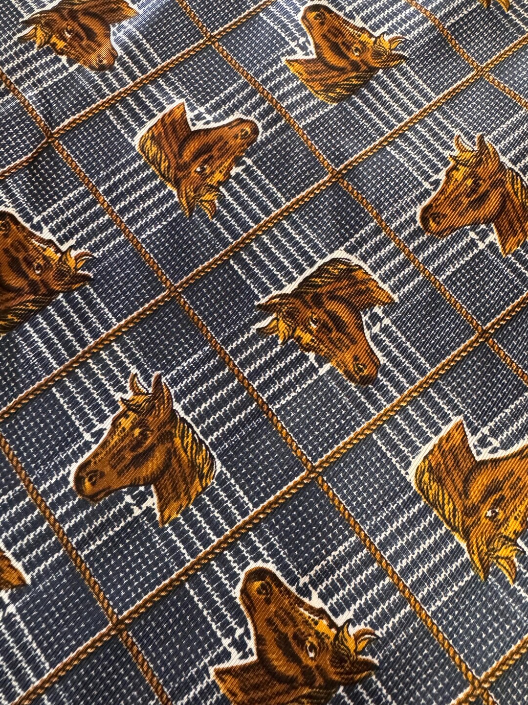 Vintage 1940’s-50’s Silk Horse Fabric BTY Plaid Rope Ralph Lauren ...